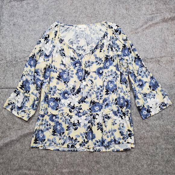 J. Jill Tops - J.‎ Jill Top Womens Medium Popover Floral Wide Sleeve Tunic V-Neck Tassel Tie